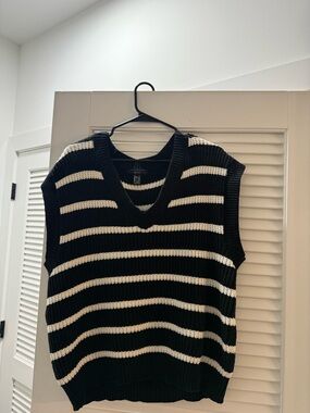 Forever 21 Black and White Striped Knit Sweater Vest